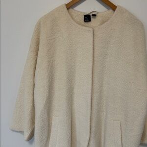 Eileen Fisher Fine Wool Alpaca Round Neck Coat Cream White SzL